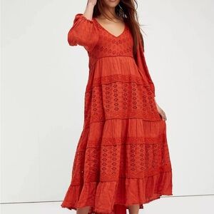 FREE PEOPLE Mockingbird Dress Burnt Orange Size Small